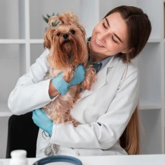 Veterinarian checking puppy health